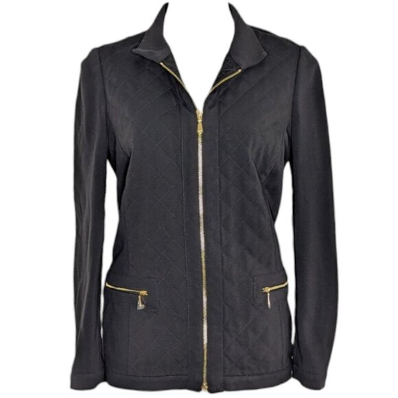 Carlisle Black Quilted Front Detail Gold Zipper Collared Jacket - Picture 1 of 9